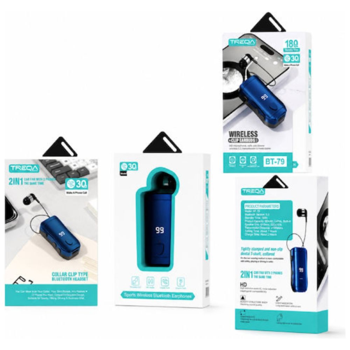 Treqa Ασύρματο Bluetooth Ακουστικό Πέτου με Clip & Οθόνη LED BT-79