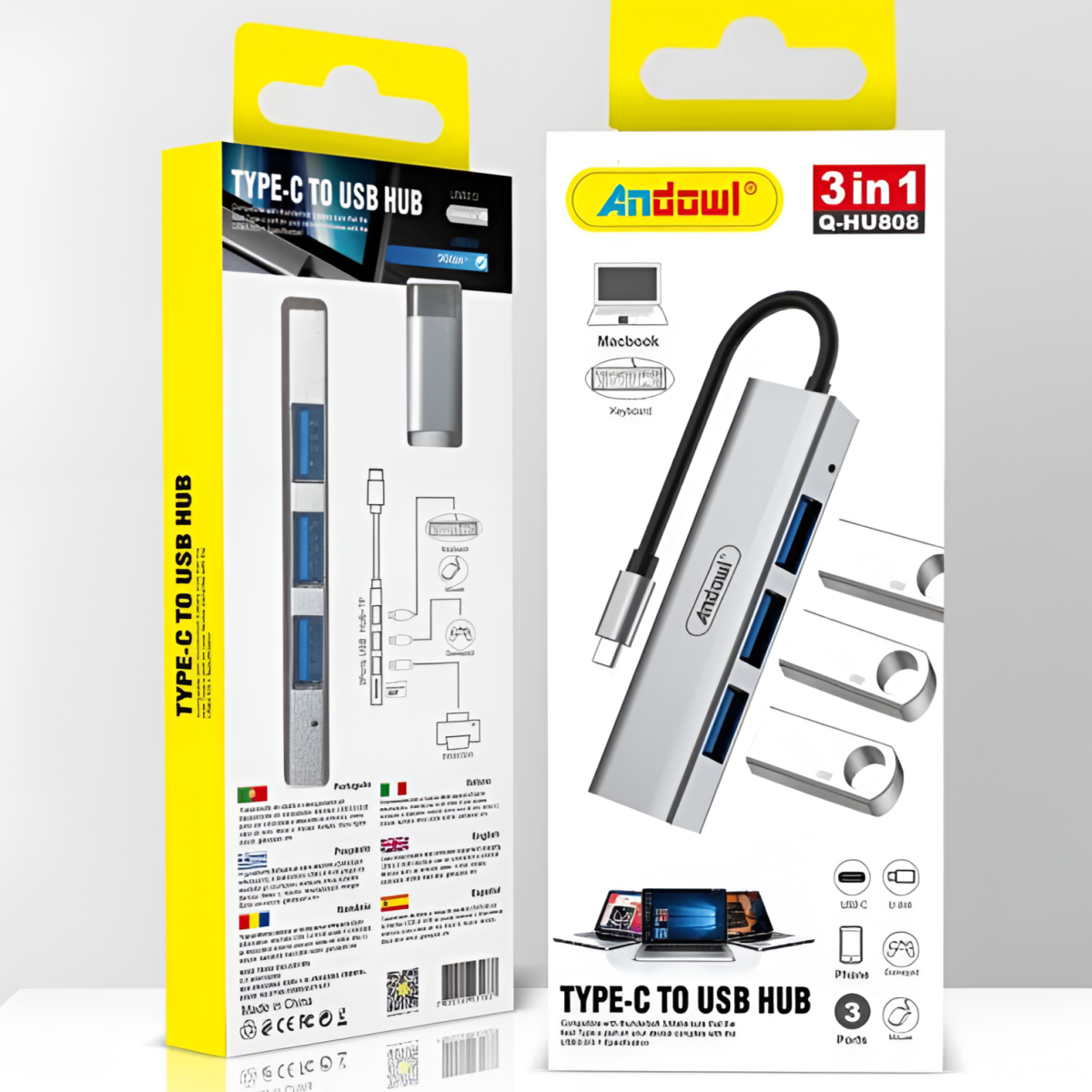 USB-C Hub 3 σε 1 με 3 Θύρες USB Andowl Q-HU808