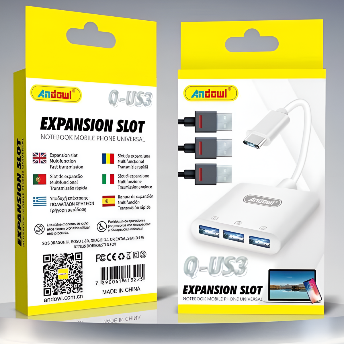 USB-C Hub 3 σε 1 με 3 Θύρες USB Andowl Q-US3