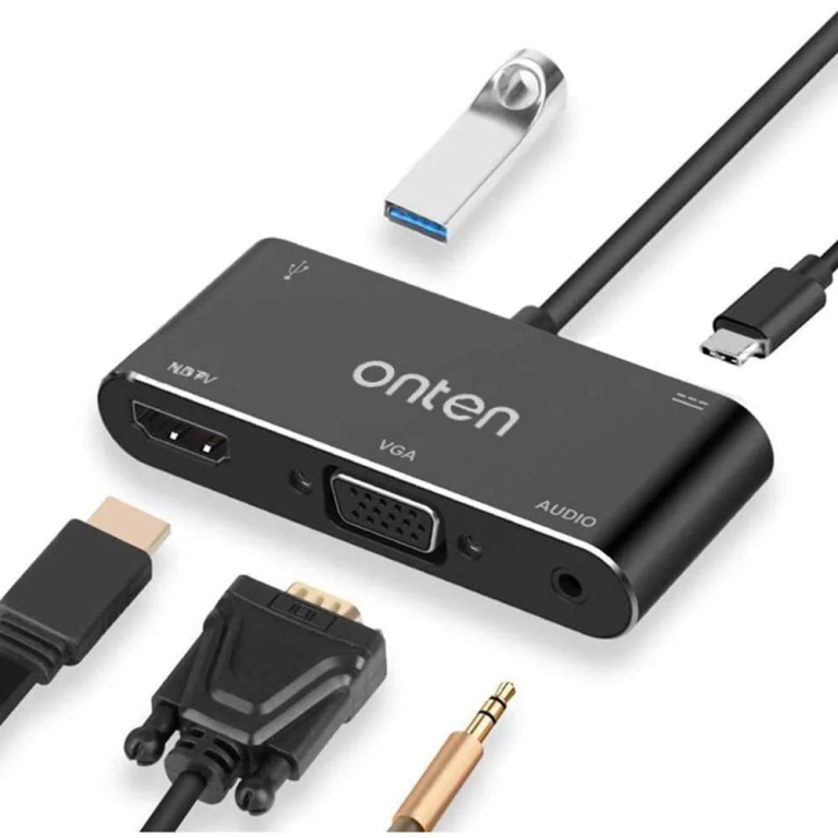 USB-C Hub 5 σε 1 με HDMI 4K, VGA, USB 3.0, Audio & PD 60W Onten OTN-9573S