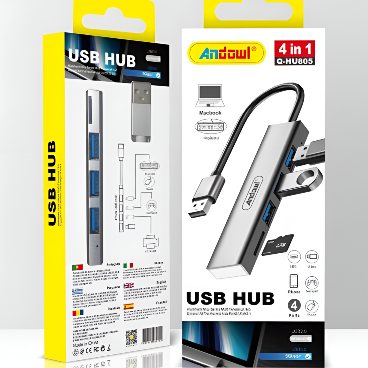 USB Hub 4 σε 1 με 3 Θύρες USB & Card Reader microSD Andowl Q-HU805 - Image 2