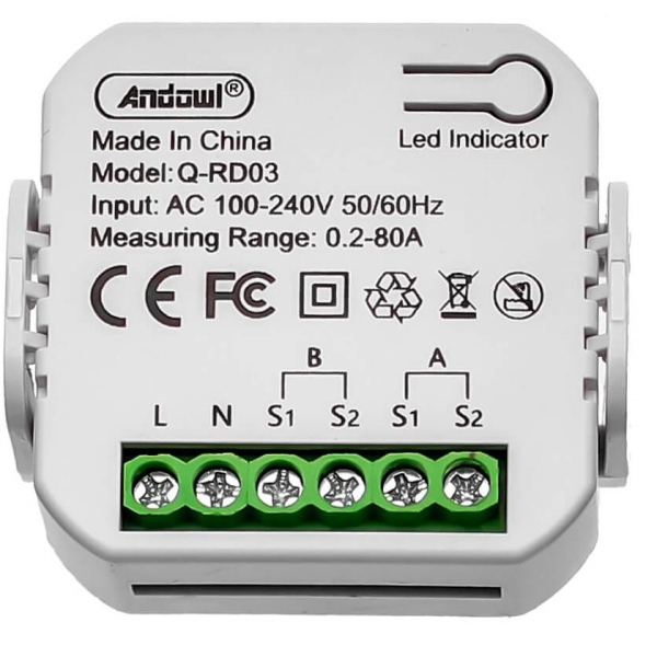 WiFi Μετρητής Κατανάλωσης Ρεύματος 80A με Smart Life & Tuya Andowl Q-RD03