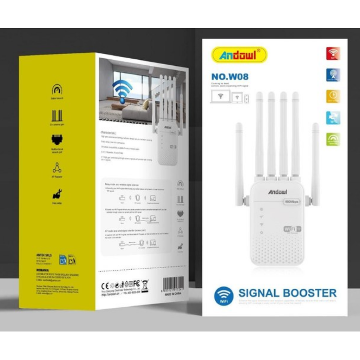WiFi Repeater 900Mbps με 6 Κεραίες Andowl W08 - Image 2