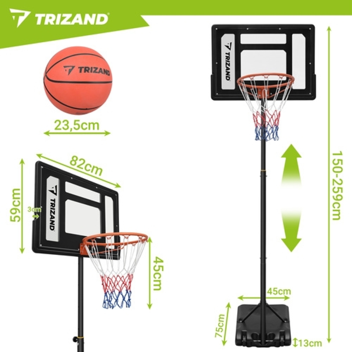 Trizand Μπασκέτα με Βάση και Ρυθμιζόμενο Ύψος 150-210 cm, Συνολικό Ύψος 259cm 00027364 - Image 3