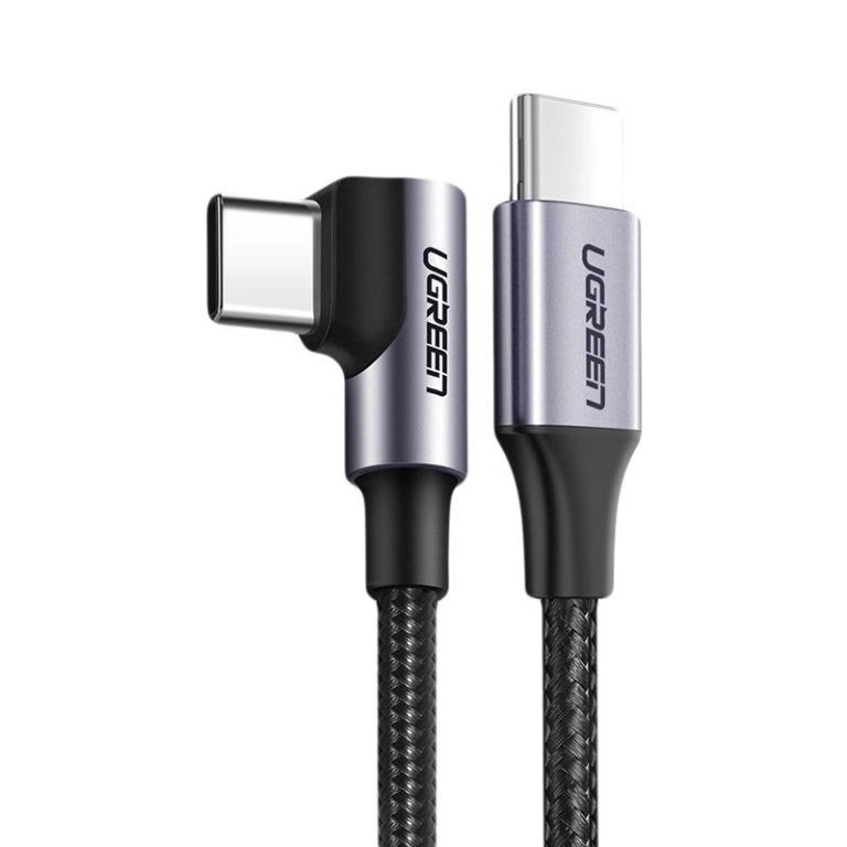 Ugreen US255 Καλώδιο Angle (90°) / Braided USB 2.0 USB-C male - USB-C 60W PD Μαύρο 2m 50125