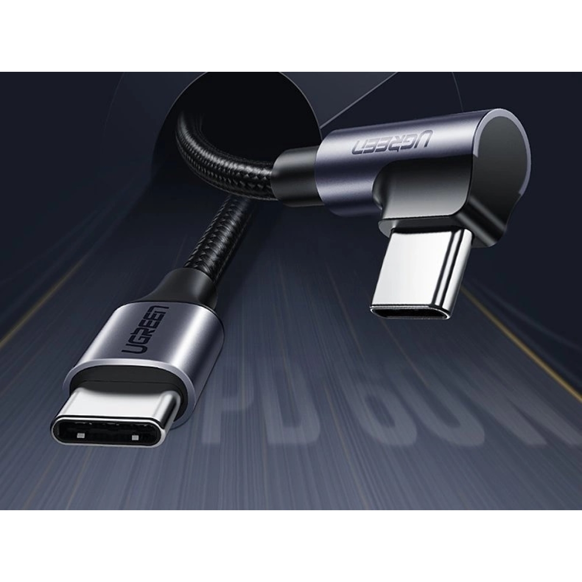 Ugreen US255 Καλώδιο Angle (90°) / Braided USB 2.0 USB-C male - USB-C 60W PD Μαύρο 2m 50125 - Image 2