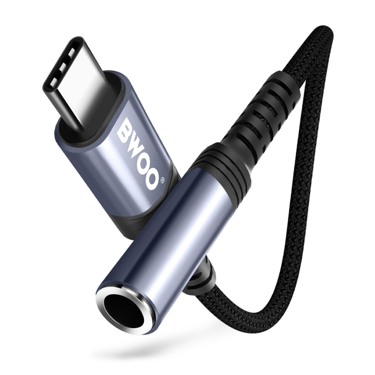 BWOO Αντάπτορας AUX 3.5mm - USB-C Ασημί/Μαύρο BZ47