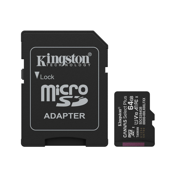 Kingston Κάρτα Μνήμης microSD 64GB Canvas Select+ G3 100MB/s με αντάπτορα SDCS3/64GB
