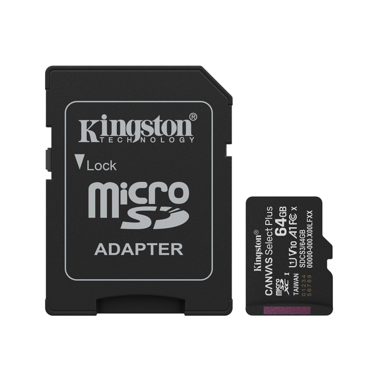 Kingston Κάρτα Μνήμης microSD 64GB Canvas Select+ G3 100MB/s με αντάπτορα SDCS3/64GB