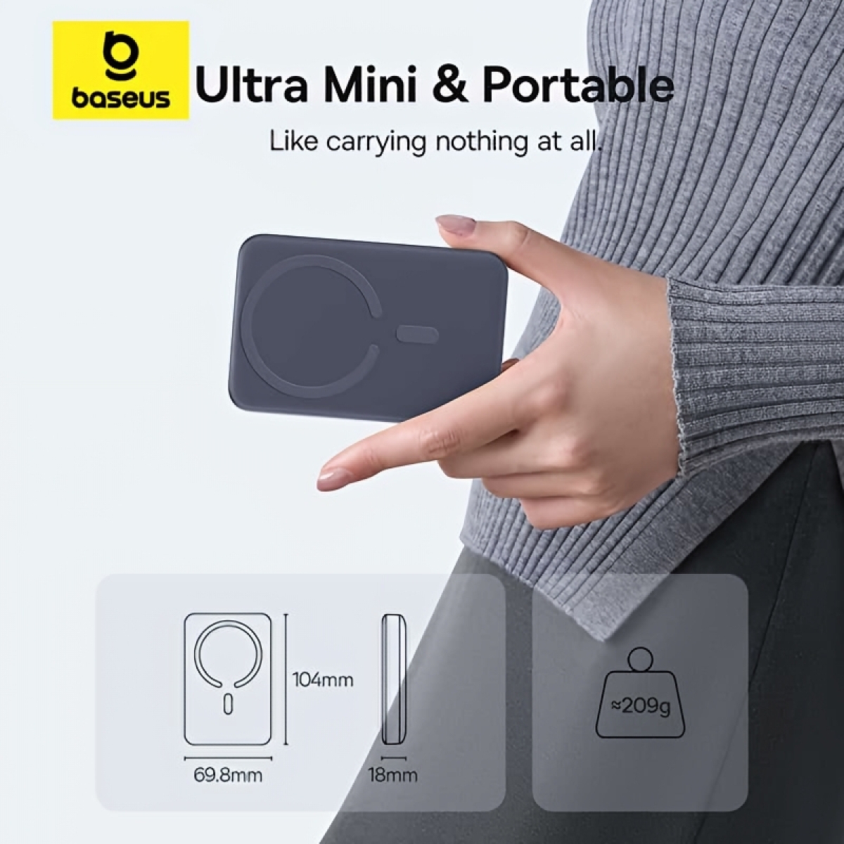 Baseus EnerFill FM11 MagSafe Powerbank 10000mAh 22.5W με Θύρα USB-C Power Delivery / Quick Charge Γκρι - Image 2