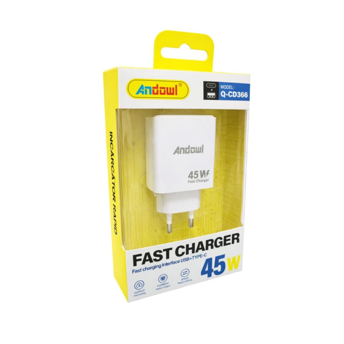 Andowl Φορτιστής 45W USB και Type-C Q-CD366 – Fast Charger