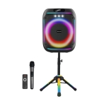 Ασύρματο ηχείο Karaoke Partybox Bluetooth 60W 8″ με βάση, ασύρματο μικρόφωνο, τηλεχειριστήριο και πολύχρωμο φωτισμό WGY-868