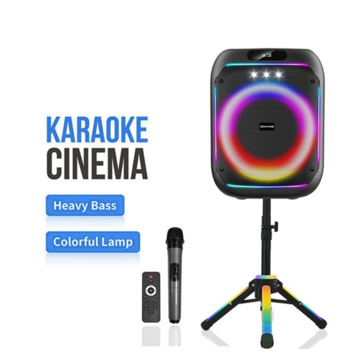 Ασύρματο ηχείο Karaoke Partybox Bluetooth 60W 8″ με βάση, ασύρματο μικρόφωνο, τηλεχειριστήριο και πολύχρωμο φωτισμό WGY-868