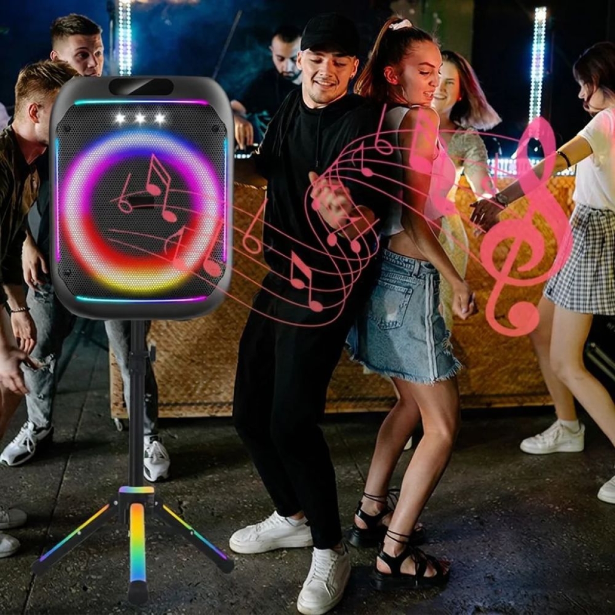 Ασύρματο ηχείο Karaoke Partybox Bluetooth 60W 8″ με βάση, ασύρματο μικρόφωνο, τηλεχειριστήριο και πολύχρωμο φωτισμό WGY-868