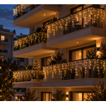 Χριστουγεννιάτικα 100 Λαμπάκια LED Βροχή Λευκό Θερμό με Επέκταση & 8 Προγράμματα IP44 110x80cm Xmasfest 1133500