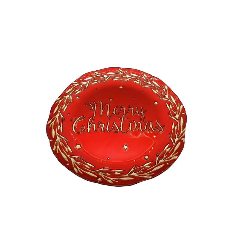 Χριστουγεννιάτικη Γυάλινη Πιατέλα Merry Christmas 33cm HX24N07292