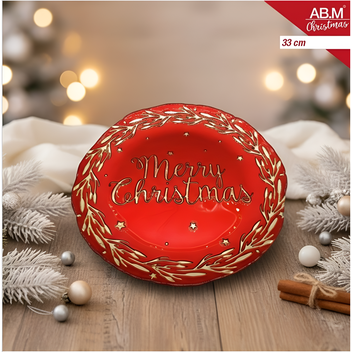 Χριστουγεννιάτικη Γυάλινη Πιατέλα Merry Christmas 33cm HX24N07292