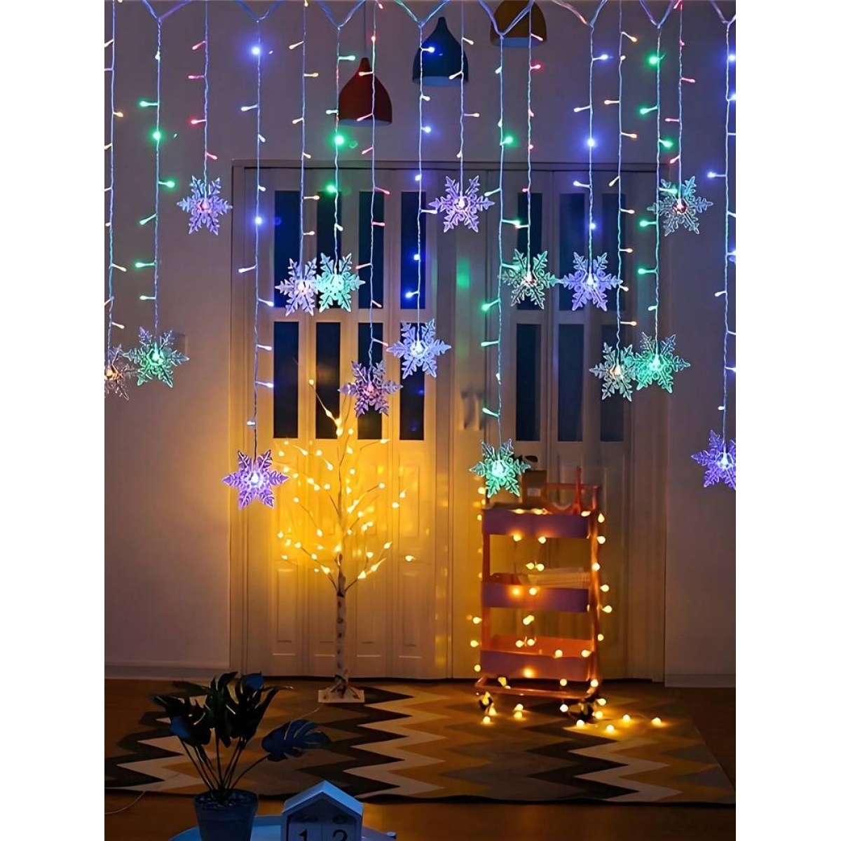 Χριστουγεννιάτικη Κουρτίνα LED RGB με Νιφάδες Χιονιού 4m 96 LED USB Aerbes AB-DC20 - Image 2