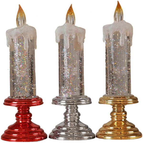 Χριστουγεννιάτικο Διακοσμητικό Κερί LED με Glitter & Εναλλαγή Χρωμάτων 24cm 26047-6