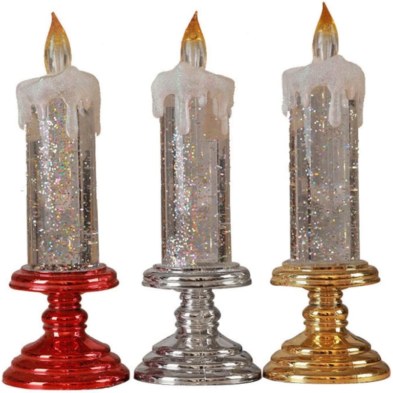 Χριστουγεννιάτικο Διακοσμητικό Κερί LED με Glitter & Εναλλαγή Χρωμάτων 24cm 26047-6