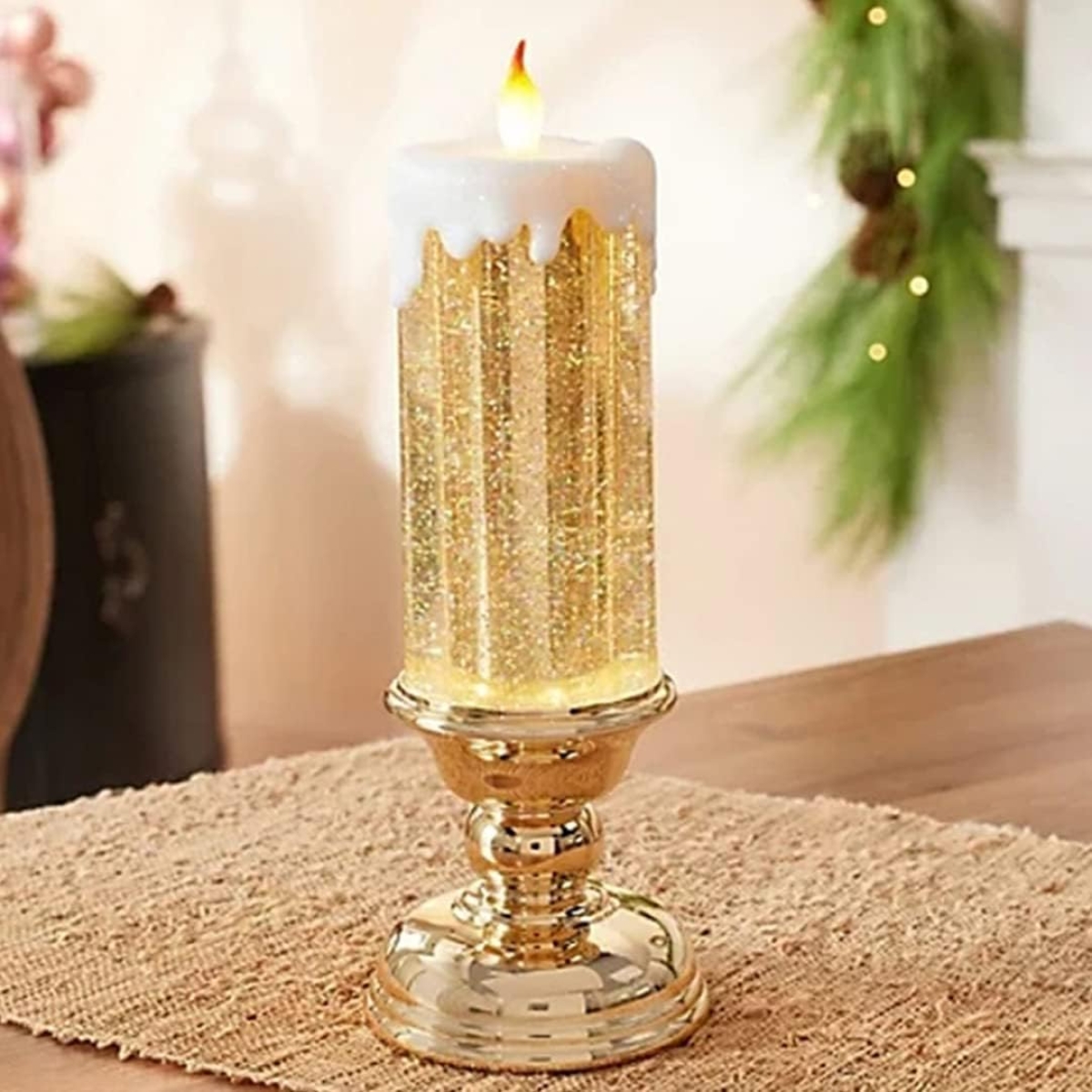 Χριστουγεννιάτικο Διακοσμητικό Κερί LED με Glitter & Εναλλαγή Χρωμάτων 24cm 26047-6 - Image 2