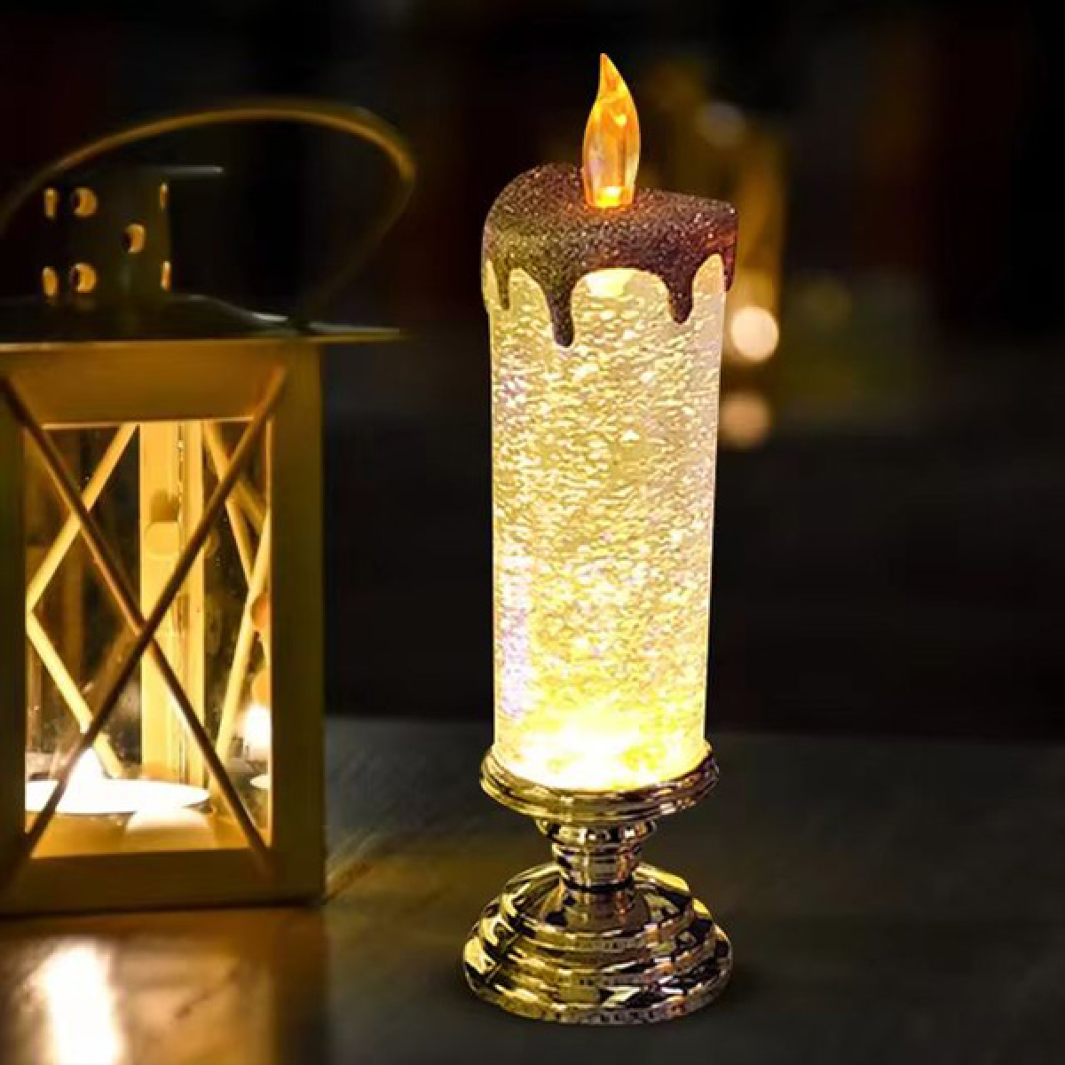 Χριστουγεννιάτικο Διακοσμητικό Κερί LED με Glitter & Εναλλαγή Χρωμάτων 24cm 26047-6 - Image 4