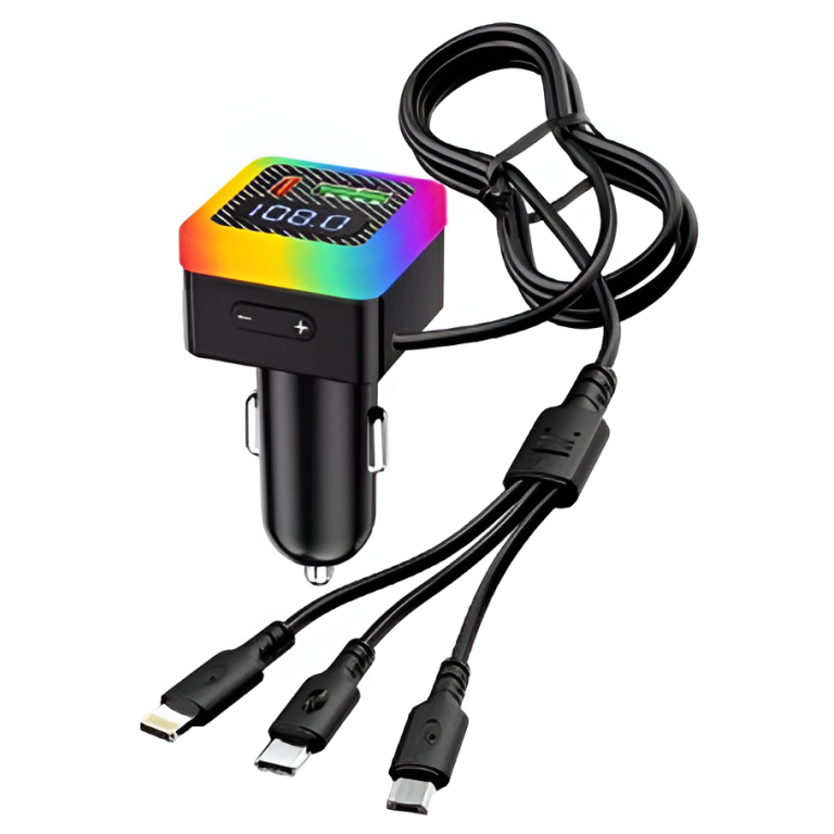 FM Transmitter Αυτοκινήτου Bluetooth MP3 με RGB & Καλώδιο Φόρτισης 3 σε 1 M43