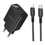 Φορτιστής 20W με USB-A & USB-C, Power Delivery, PPS, Quick Charge & Καλώδιο Type-C σε Lightning Borofone BA96A