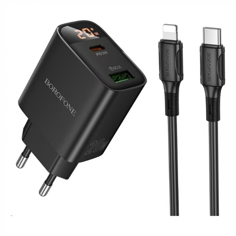 Φορτιστής 20W με USB-A & USB-C, Power Delivery, PPS, Quick Charge & Καλώδιο Type-C σε Lightning Borofone BA96A