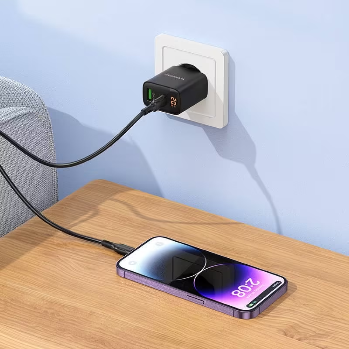 Φορτιστής 20W με USB-A & USB-C, Power Delivery, PPS, Quick Charge & Καλώδιο Type-C σε Lightning Borofone BA96A - Image 2