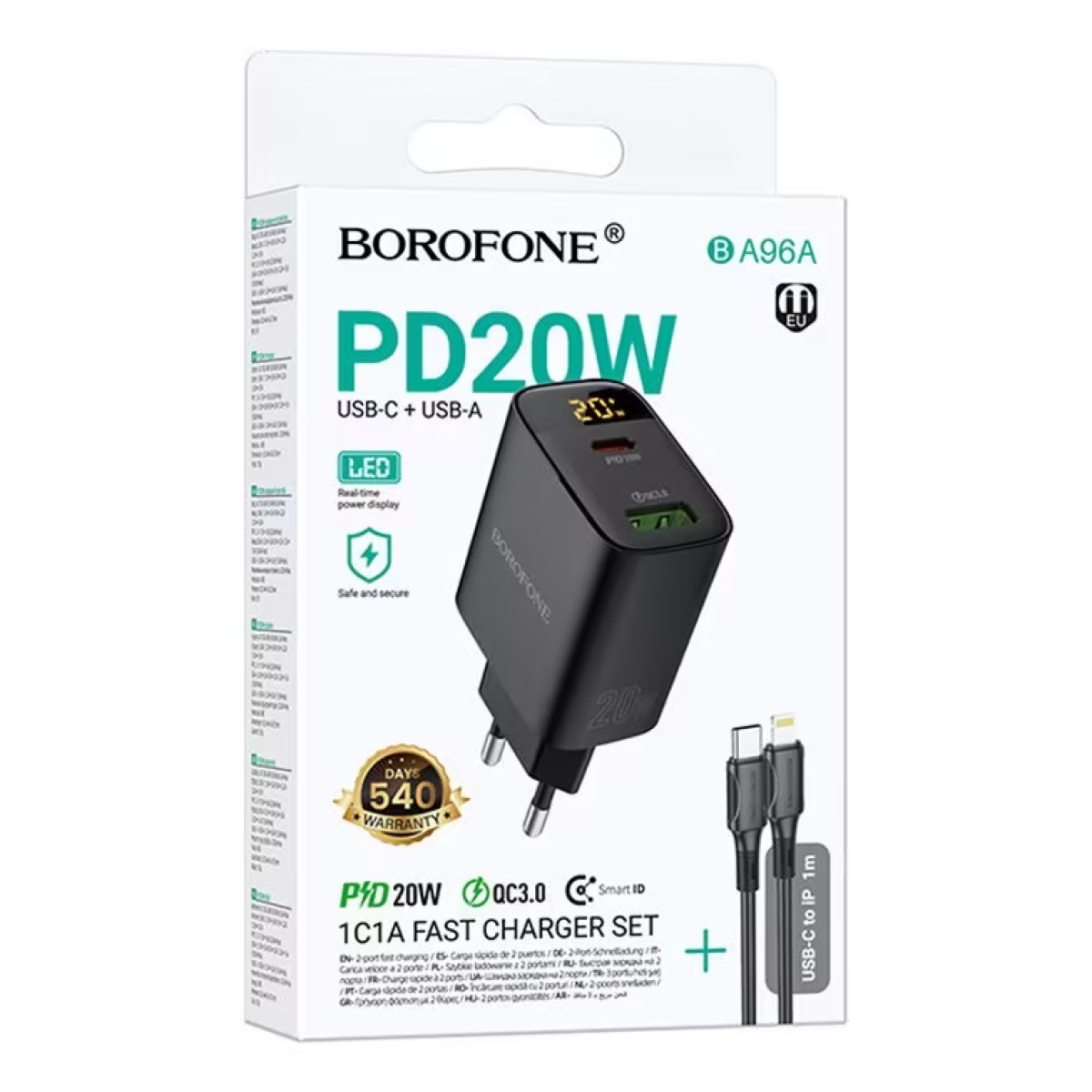 Φορτιστής 20W με USB-A & USB-C, Power Delivery, PPS, Quick Charge & Καλώδιο Type-C σε Lightning Borofone BA96A - Image 4