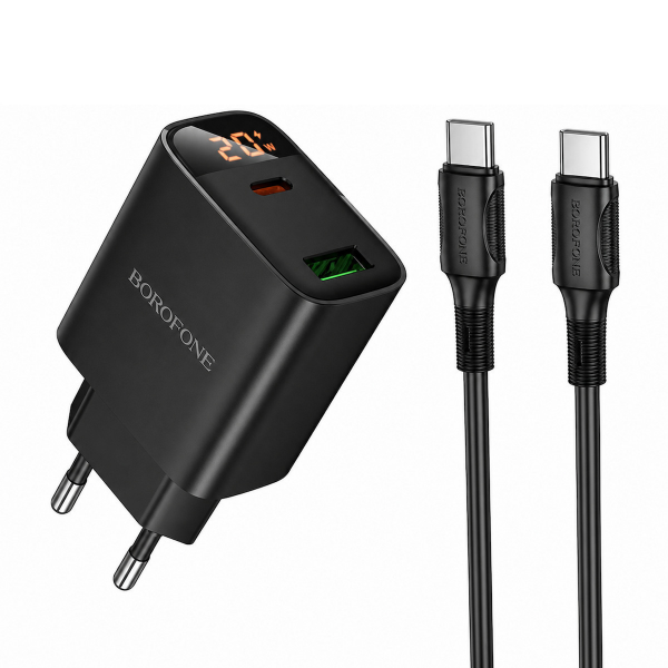 Φορτιστής 20W με USB-A & USB-C, Power Delivery, Quick Charge 3.0 & Καλώδιο USB-C Borofone BA96A