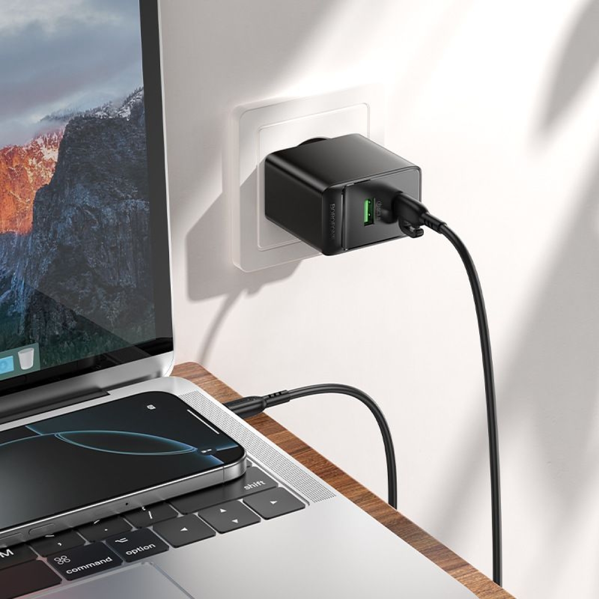 Φορτιστής 65W με USB-C & USB-A, Power Delivery, Quick Charge & Καλώδιο USB-C σε USB-C 1m Borofone BAS17A - Image 5