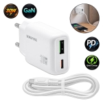Φορτιστής Γρήγορης Φόρτισης 30W GaN με Θύρες USB-A/Type-C και Καλώδιο Type-C σε Type-C 1m Λευκός BAS93A Borofone