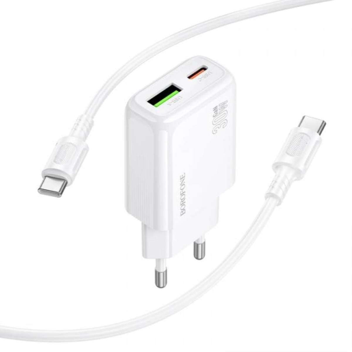 Φορτιστής Γρήγορης Φόρτισης 30W GaN με Θύρες USB-A/Type-C και Καλώδιο Type-C σε Type-C 1m Λευκός BAS93A Borofone