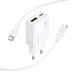 Φορτιστής Γρήγορης Φόρτισης 30W GaN με Θύρες USB-A/Type-C και Καλώδιο Type-C σε Type-C 1m Λευκός BAS93A Borofone