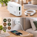Φορτιστής Γρήγορης Φόρτισης 30W GaN με Θύρες USB-A/Type-C και Καλώδιο Type-C σε Type-C 1m Λευκός BAS93A Borofone