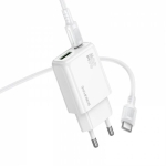 Φορτιστής Γρήγορης Φόρτισης 30W GaN με Θύρες USB-A/Type-C και Καλώδιο Type-C σε Type-C 1m Λευκός BAS93A Borofone