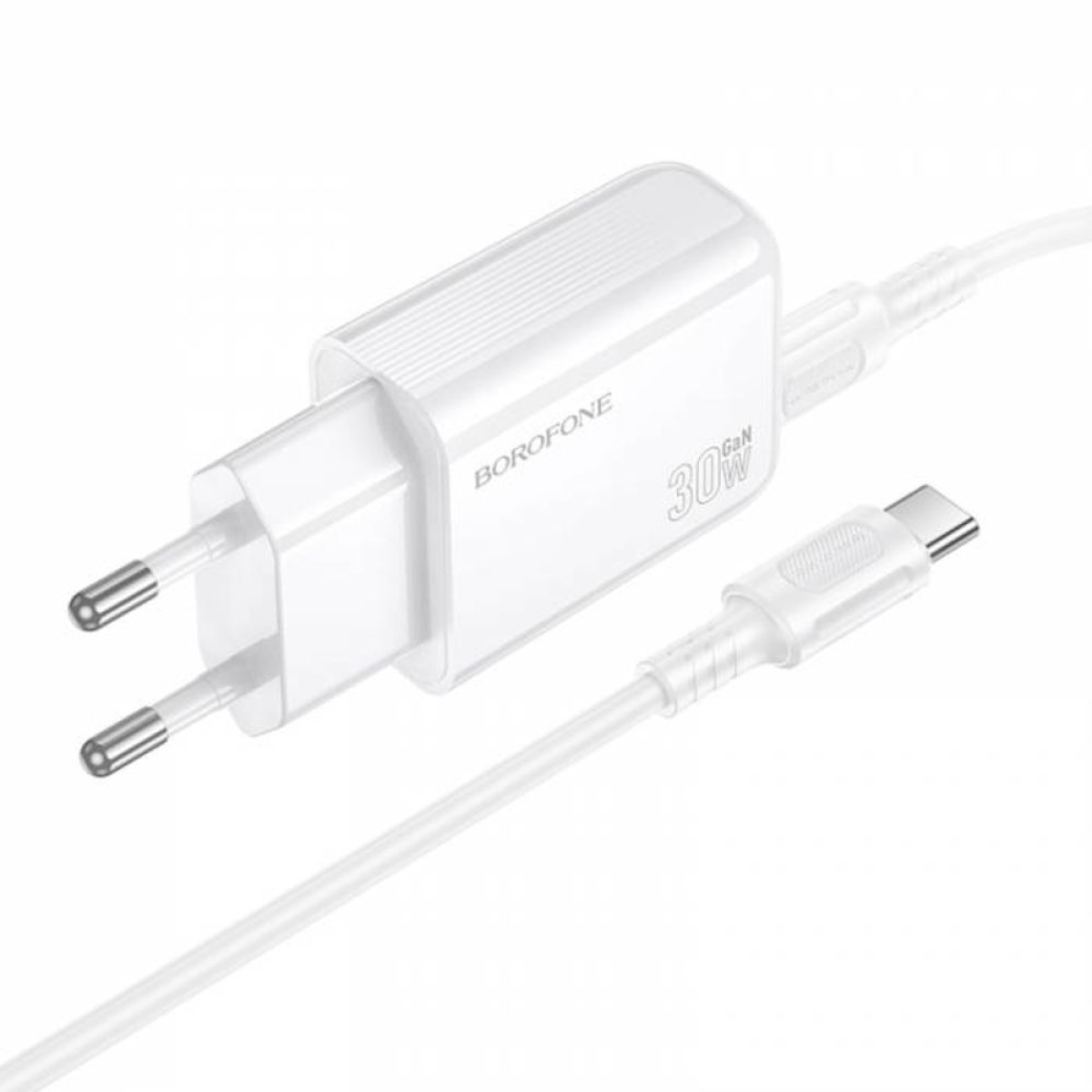 Φορτιστής Γρήγορης Φόρτισης 30W GaN με Θύρες USB-A/Type-C και Καλώδιο Type-C σε Type-C 1m Λευκός BAS93A Borofone