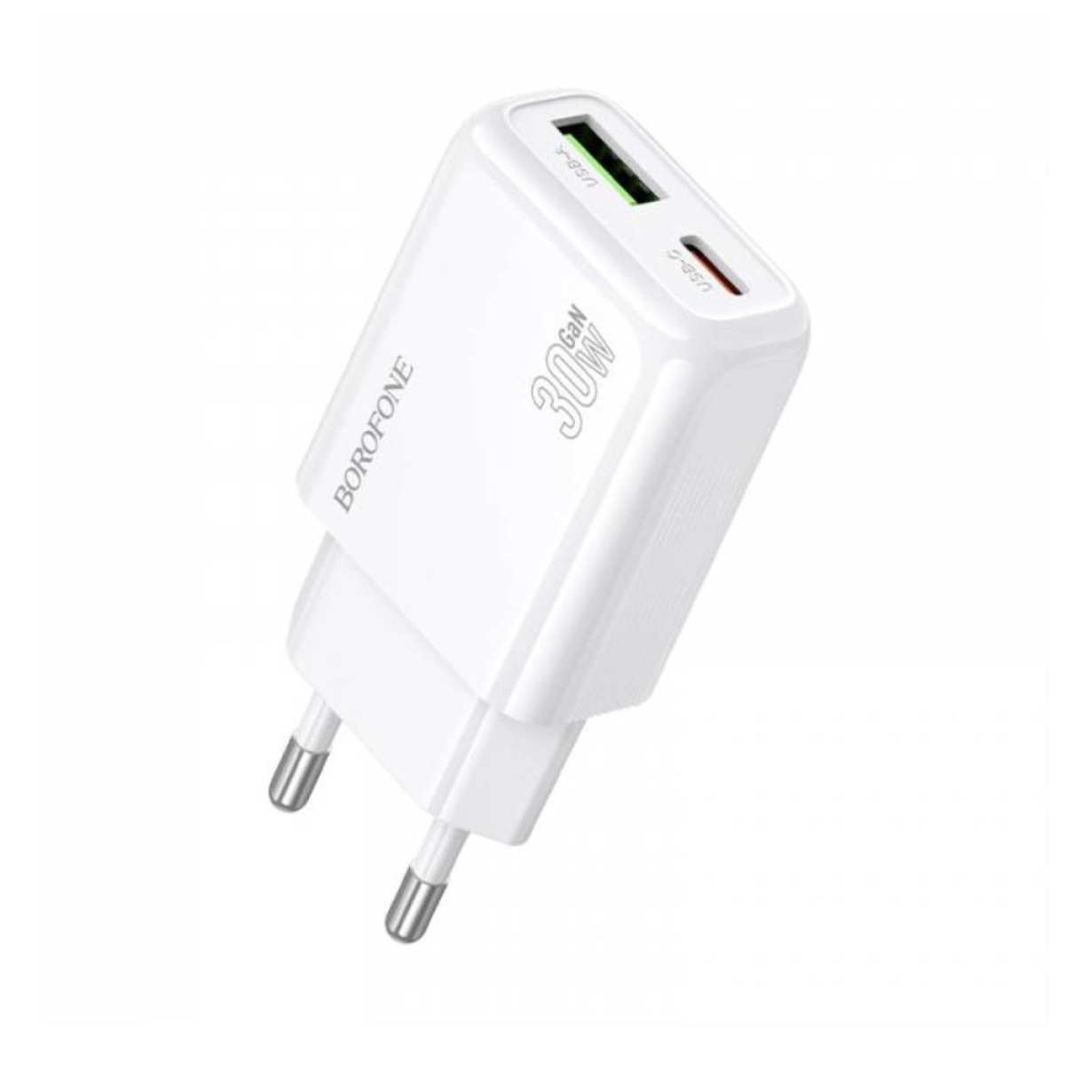 Φορτιστής Γρήγορης Φόρτισης 30W GaN με Θύρες USB-A/Type-C Λευκός BAS93A Borofone