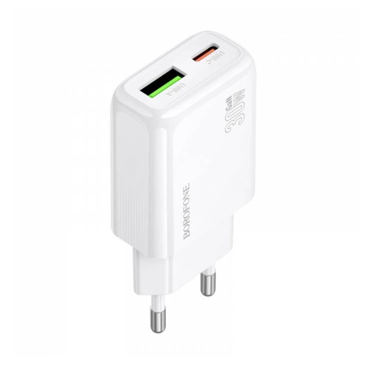 Φορτιστής Γρήγορης Φόρτισης 30W GaN με Θύρες USB-A/Type-C Λευκός BAS93A Borofone