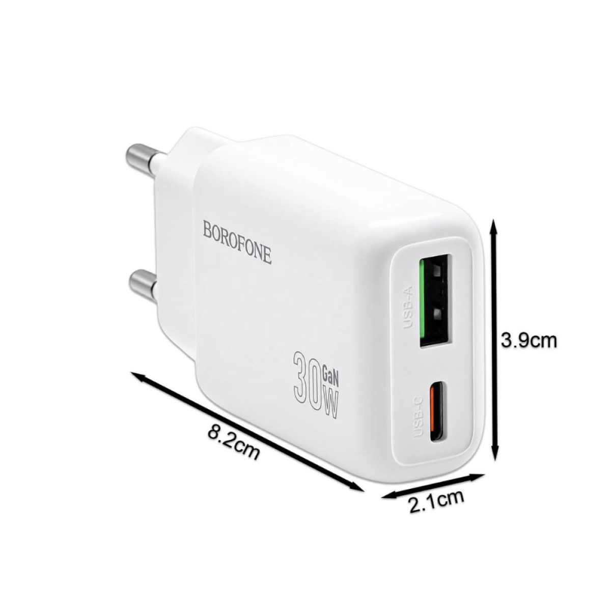 Φορτιστής Γρήγορης Φόρτισης 30W GaN με Θύρες USB-A/Type-C Λευκός BAS93A Borofone