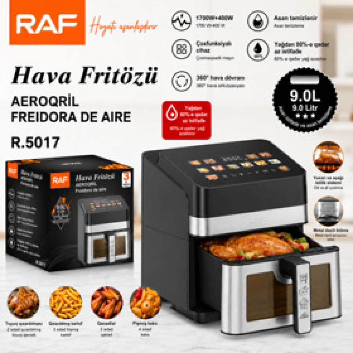 Φριτέζα Αέρος 9L 1700W με Οθόνη Αφής & Παράθυρο Ελέγχου RAF R.5017