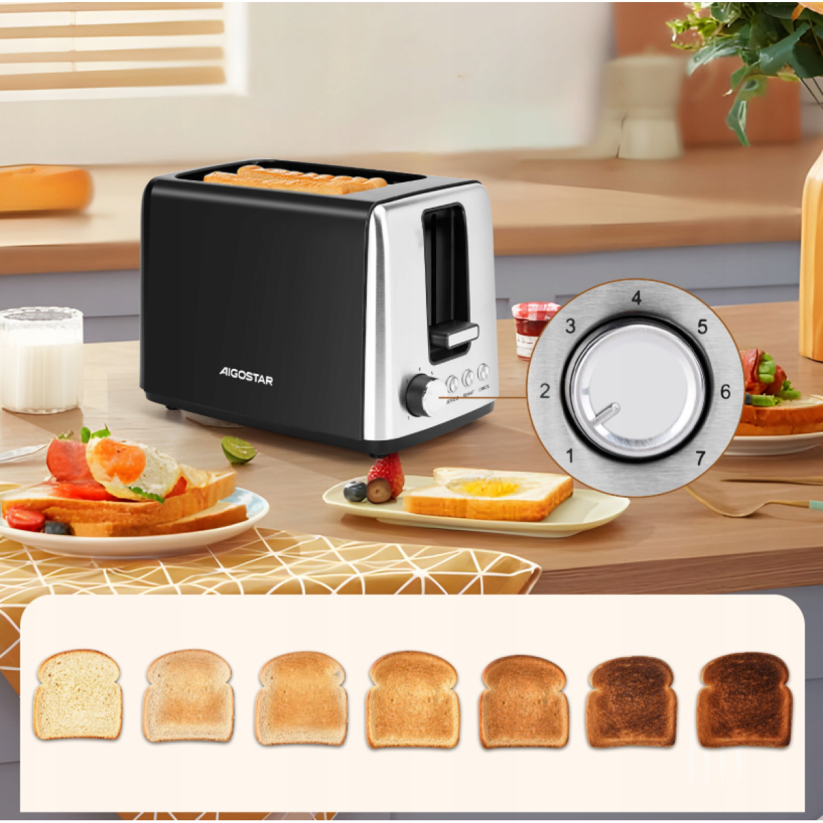 Φρυγανιέρα 750W 2 Θέσεων με 7 Επίπεδα Ψησίματος Μαύρη Aigostar - Image 5