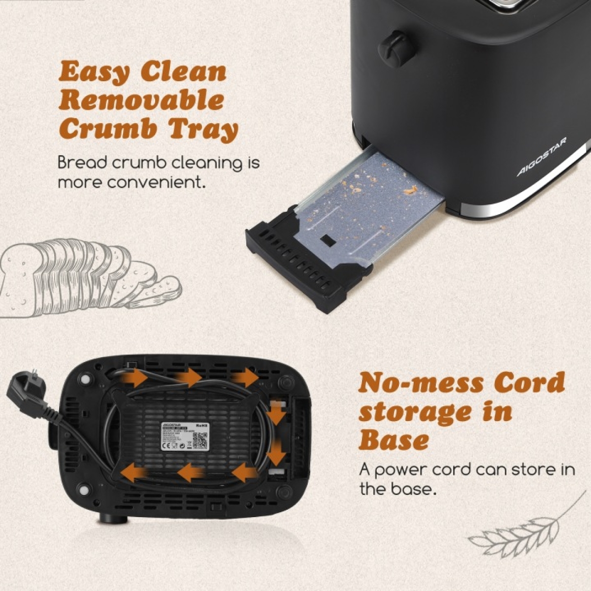 Φρυγανιέρα 800W 2 Θέσεων με 6 Επίπεδα Ψησίματος Aigostar Energy - Image 2
