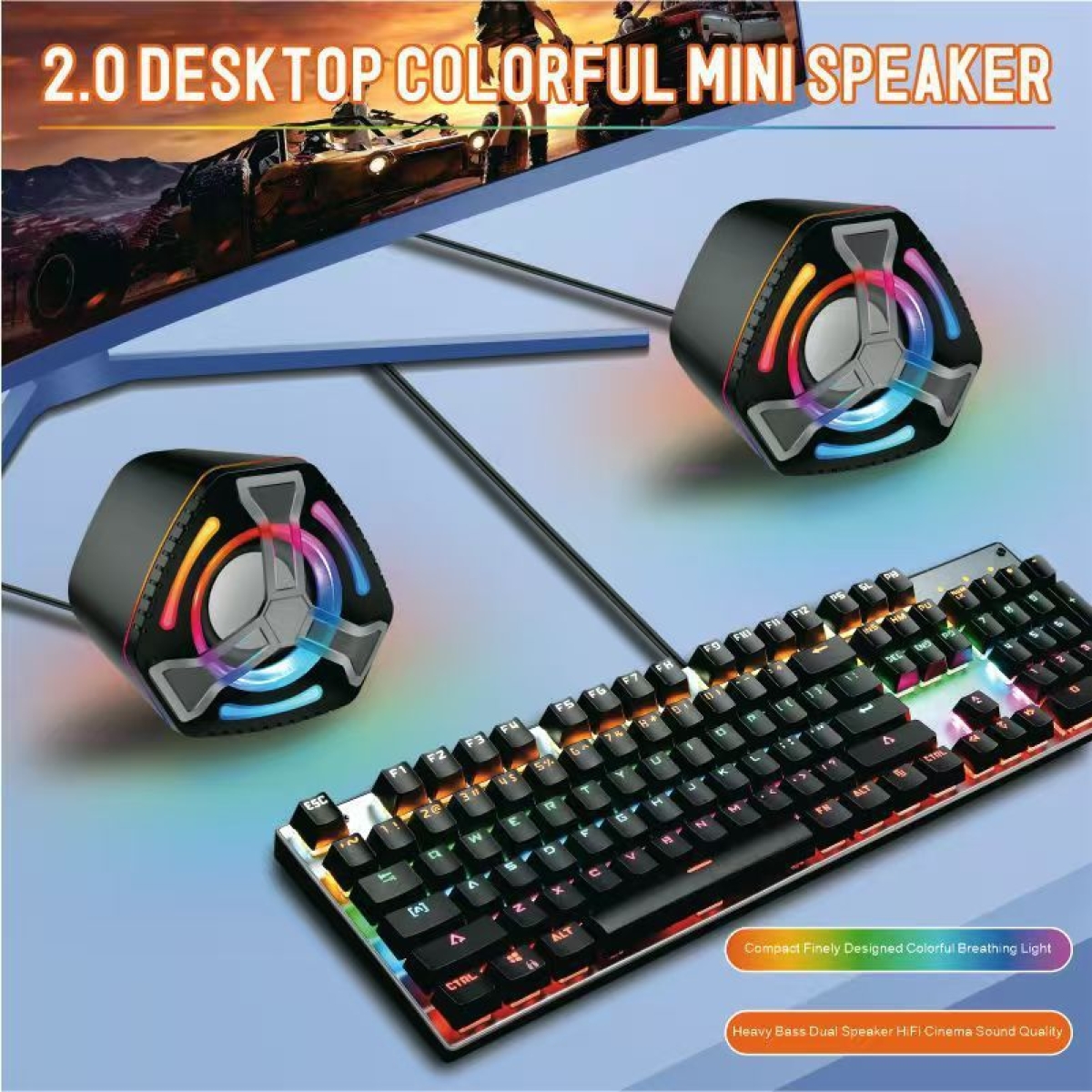 Ηχεία Υπολογιστή 2.0 6W με RGB Φωτισμό USB & AUX 3.5mm K2060 - Image 6