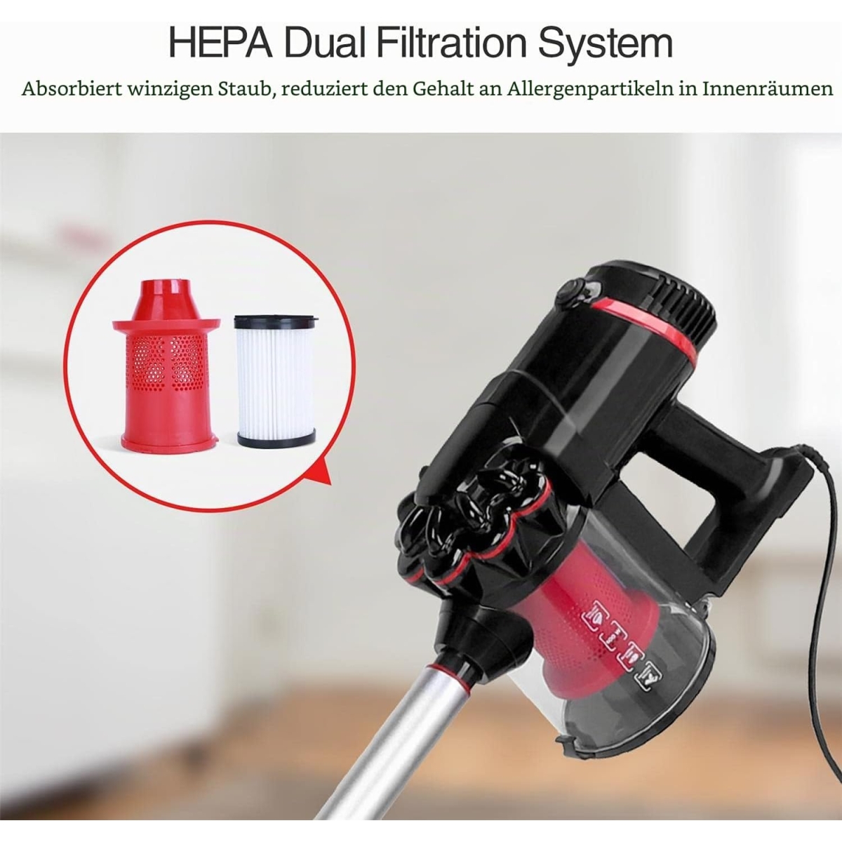 Ηλεκτρική Σκούπα Stick 2 σε 1 600W με Κάδο 1L & Διπλό Σύστημα Φίλτρων Aigostar - Image 4