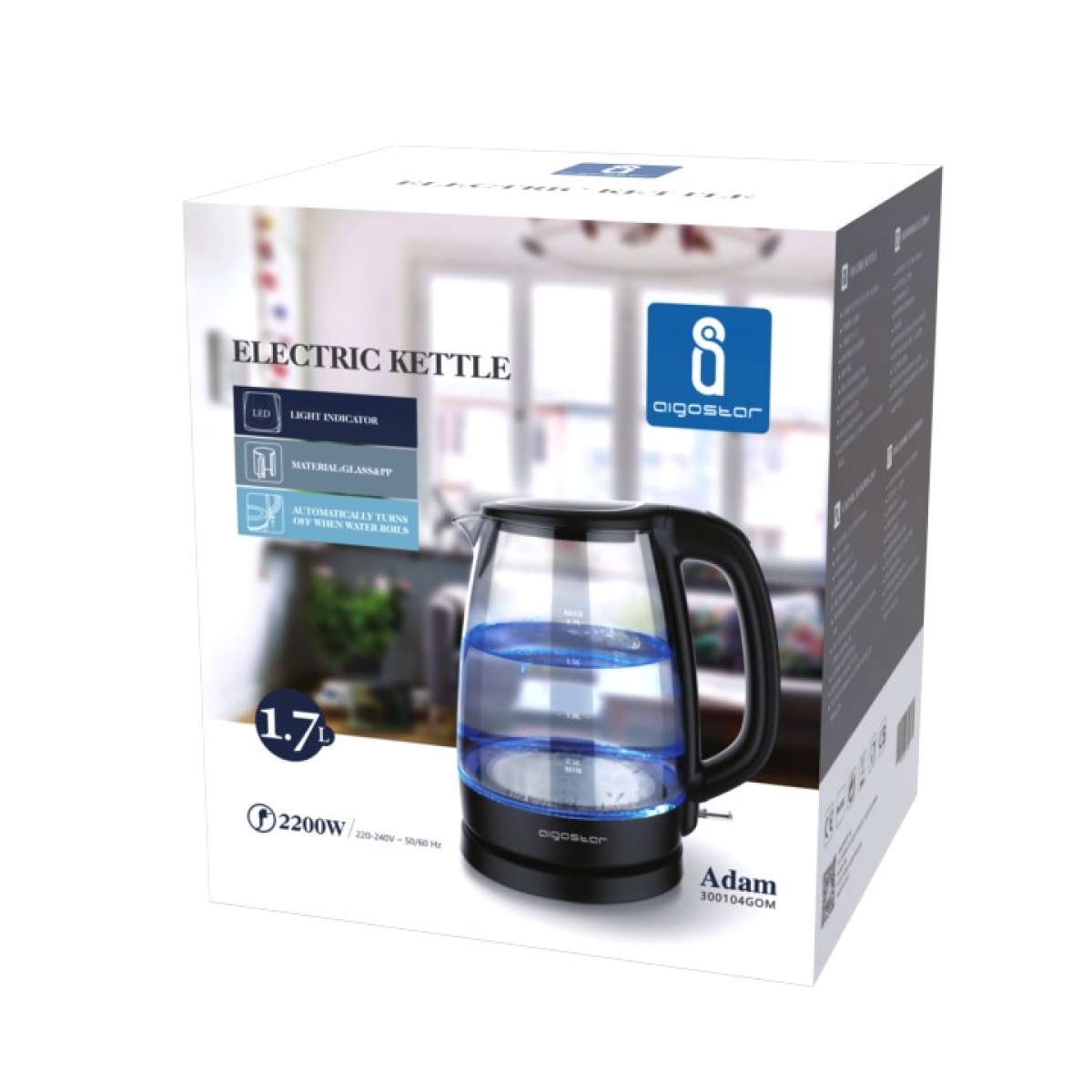 Ηλεκτρικός Βραστήρας 1.7L 2200W με LED Aigostar - Image 2