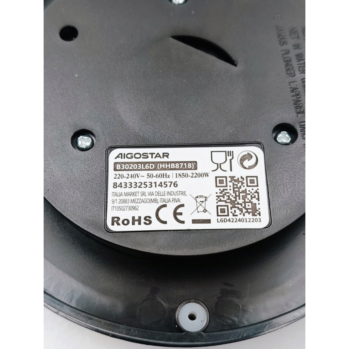 Ηλεκτρικός Βραστήρας 1,7L 2200W Ανοξείδωτος Μαύρος Aigostar - Image 5