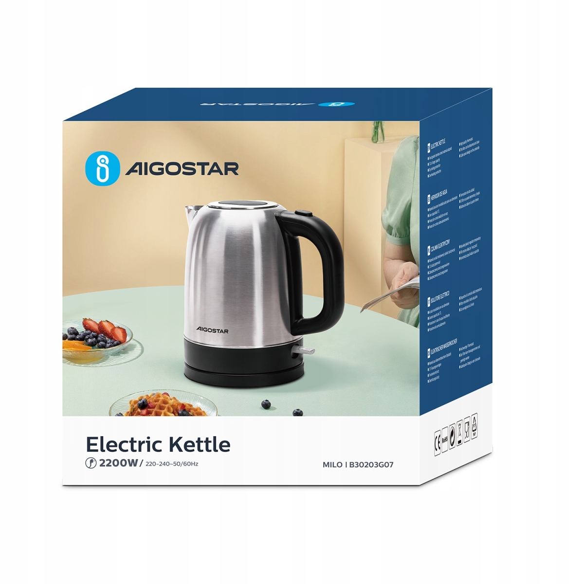Ηλεκτρικός Βραστήρας Inox 1.7L 2200W Aigostar - Image 2